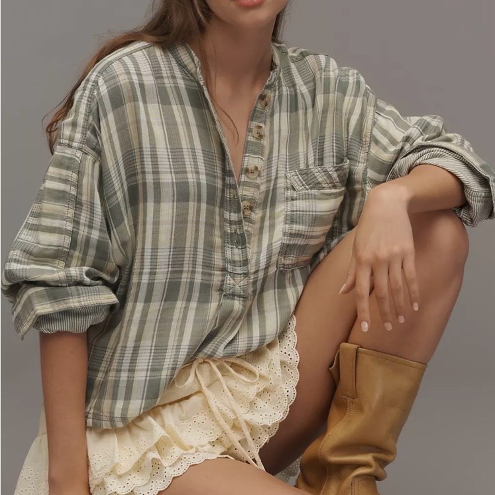 Anthropologie Pilcro Long Sleeve Button Down Flannel Swing Shirt